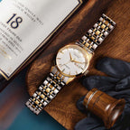 ROCOSJEWE R0101 Reloj Automático Mecánico para Hombre de Lujo Dorado Reloj Clásico Retro Correa de Cuero Marrón Impermeable Regalo para Hombre Moda Negocios
