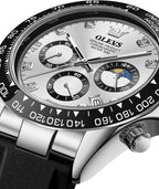 OLEVS Relojes de pulsera analógicos de cuarzo para hombre, cronógrafo, multifunción, fase lunar, fase luminosa, banda de silicona, relojes de pulsera