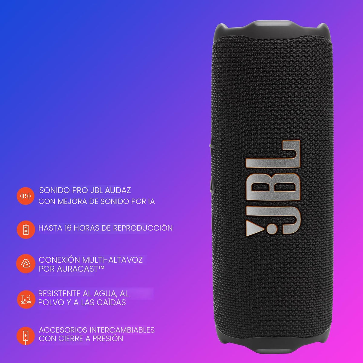 JBL Flip 7 - Bocina portátil resistente al agua y a caídas, sonido...