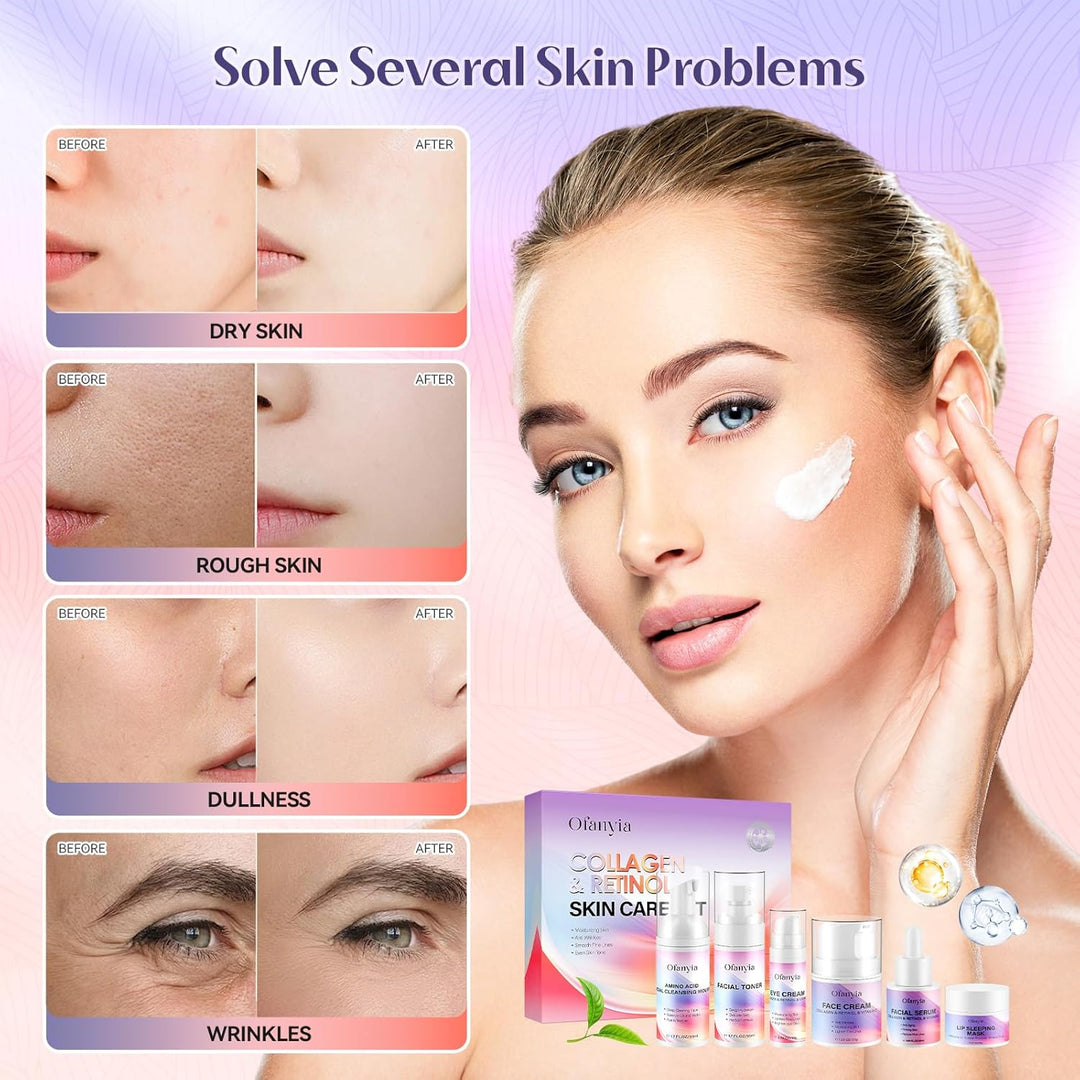 Juego de cuidado de la piel con retinol de colágeno, 6 piezas antie...