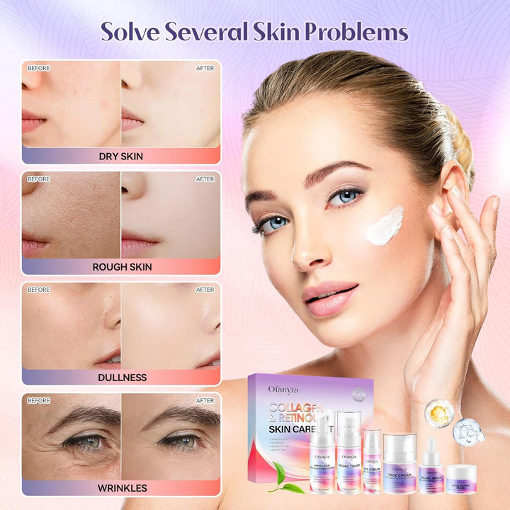 Juego de cuidado de la piel con retinol de colágeno, 6 piezas antie...
