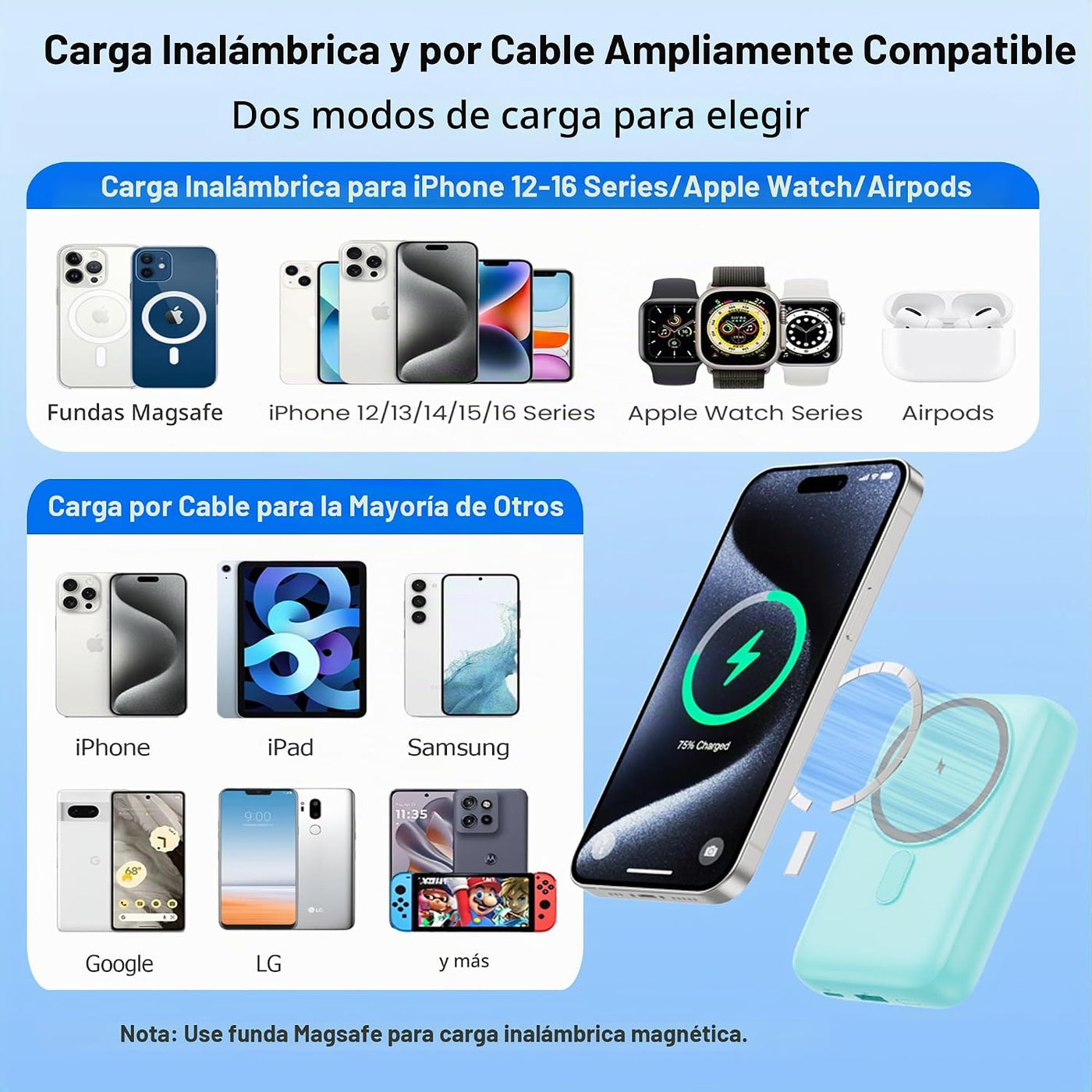 Cargador portátil magnético para iPhone y Apple Watch, 12000 mAh, 2...