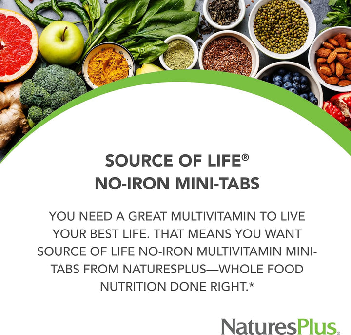 Natures Plus Source of Life - Sin hierro - 180 mini pestañas, paque...