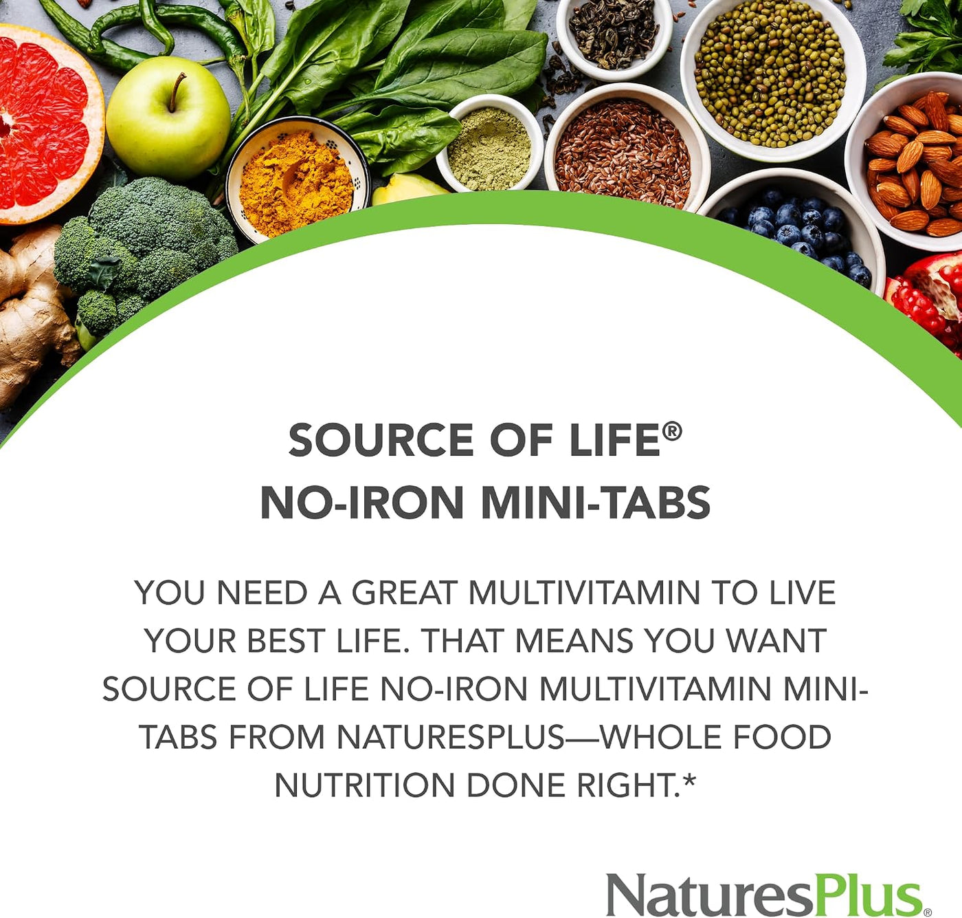 NaturesPlus Source of Life - Sin hierro - 180 mini-tabletas - Suple...