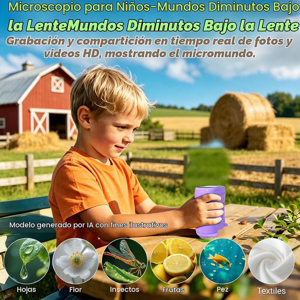 Microscopio de mano de 2.0 pulgadas para niños, microscopio digital de bolsillo 1000X 2 en 1 y telescopio 10X para niños, kits de ciencia, juguetes STEM, regalos para niños y niñas de 3, 4, 5