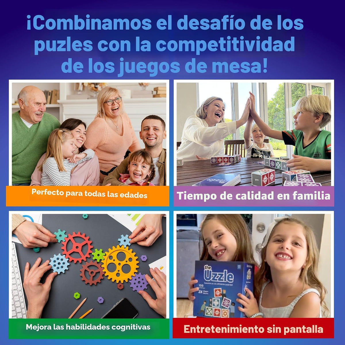 The Uzzle 3.0 Juego de mesa, Juegos de mesa familiares para niños y adultos, Juegos de rompecabezas de bloques para edades 4+
