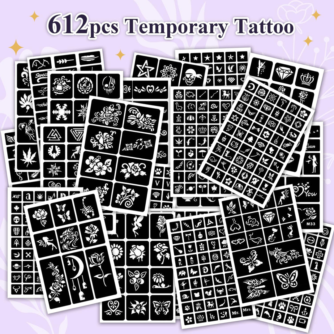 Marcadores temporales de tatuajes para piel, kit de tatuajes, 24 ma...