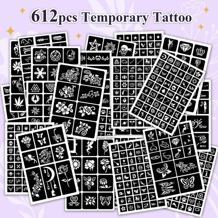 Marcadores temporales de tatuajes para piel, kit de tatuajes, 24 ma...