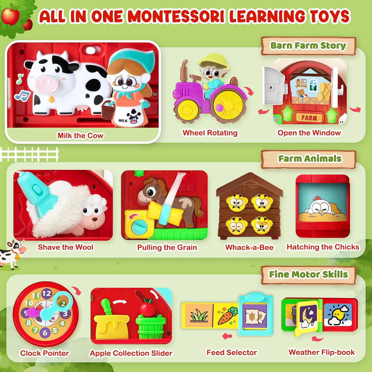 Montessori Busy Board Toys para 1 Year Old, Motor Skills Developmental Toys