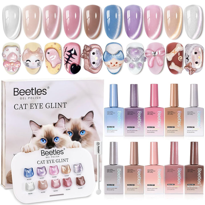 Beetles - Juego de esmaltes de uñas de gel de ojo de gato, 10 color...