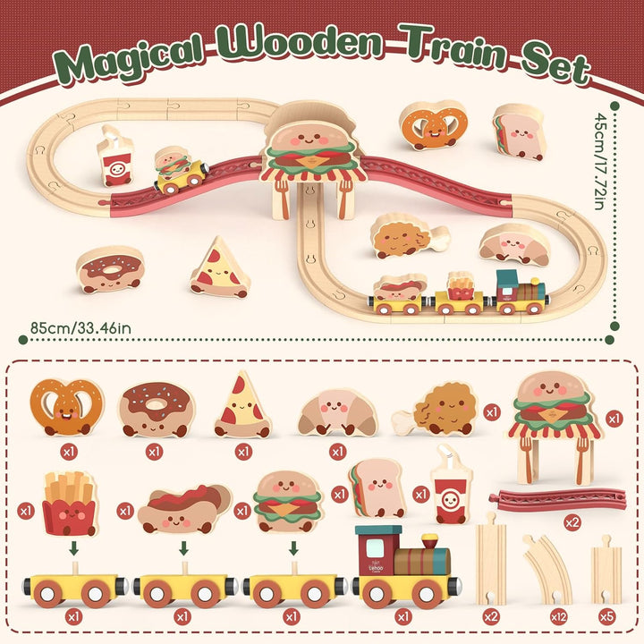 Lehoo Castle Juego de tren de madera - Juego de tren de hamburguesa...
