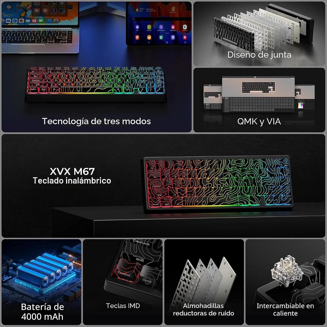 HITIME x XVX M67 - Teclado inalámbrico 60% por ciento, teclado gami...