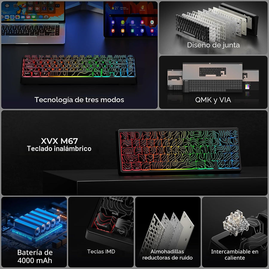 HITIME x XVX M67 - Teclado inalámbrico 60% por ciento, teclado gami...