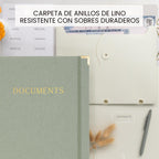 Conjunto de Organizadores de Documentos Importantes con Carpetas - Anillador de Lino Completo
