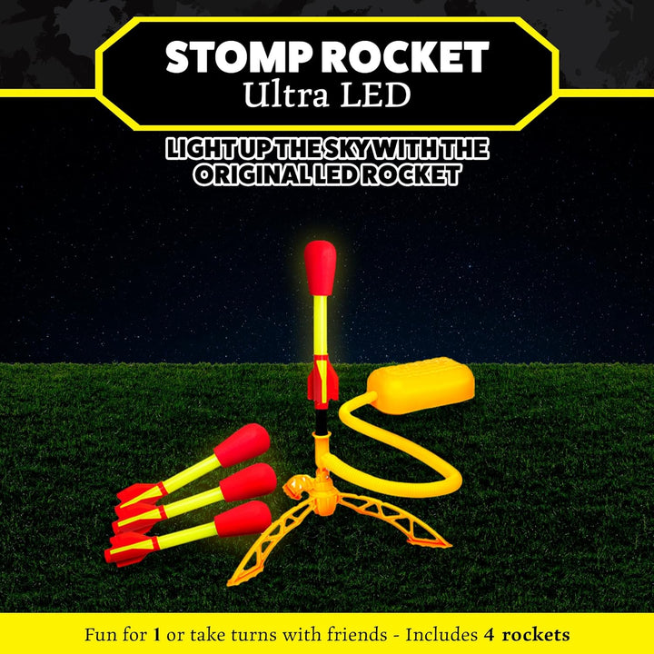 Stomp Rocket Lanzacohetes ultra LED para niños, 4 cohetes con punta...