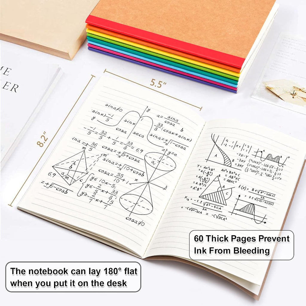feela Paquete de 56 cuadernos de composición a granel, con cubierta de papel kraft con rayas universitarias en blanco, diarios de viaje con espinas arcoíris para mujeres, estudiantes, negocios, 60