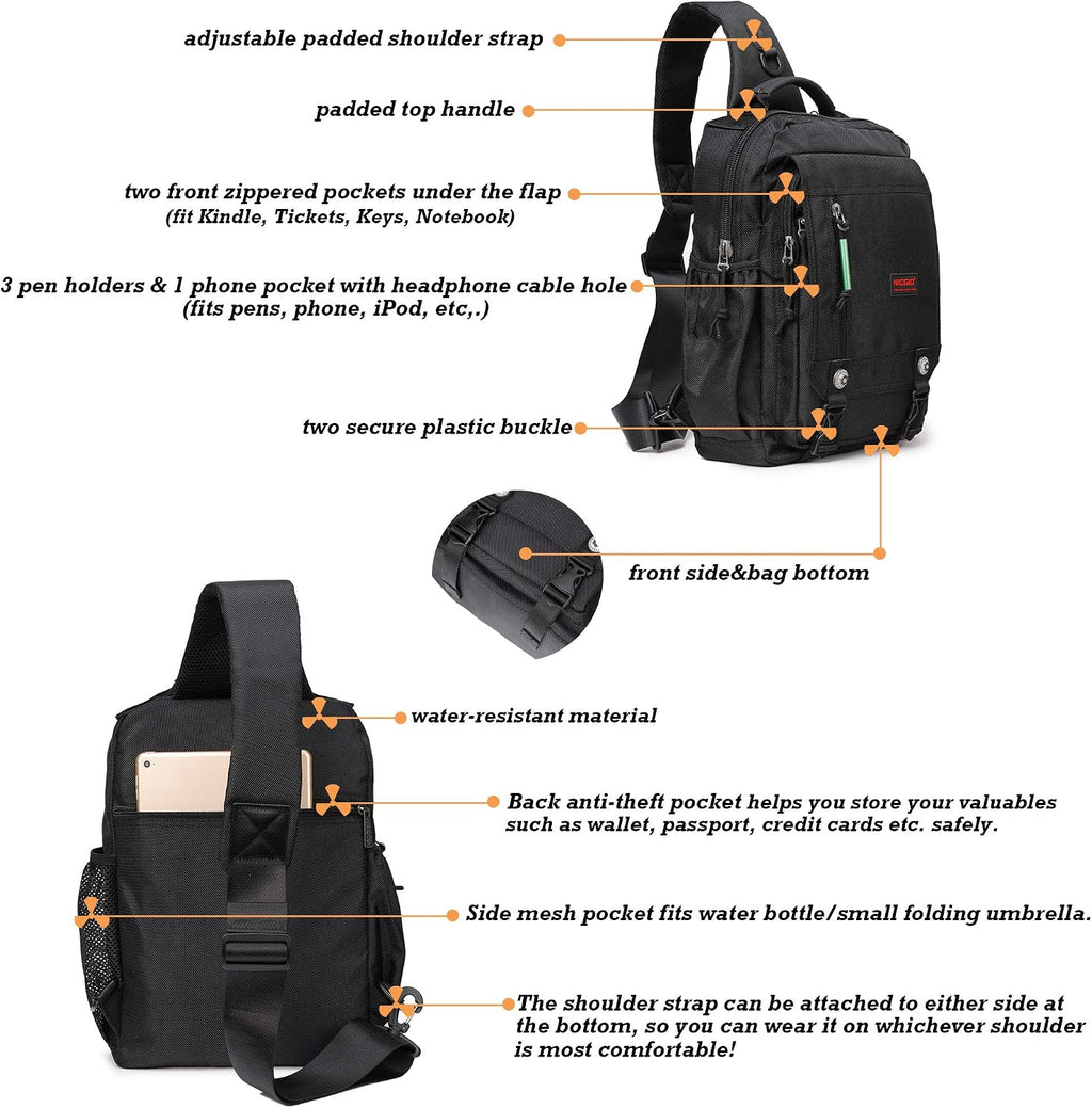 NICGID Bandoleras de hombro en el pecho, mochila para laptop, bolsa de mensajero cruzada para viajes al aire libre, hombres y mujeres