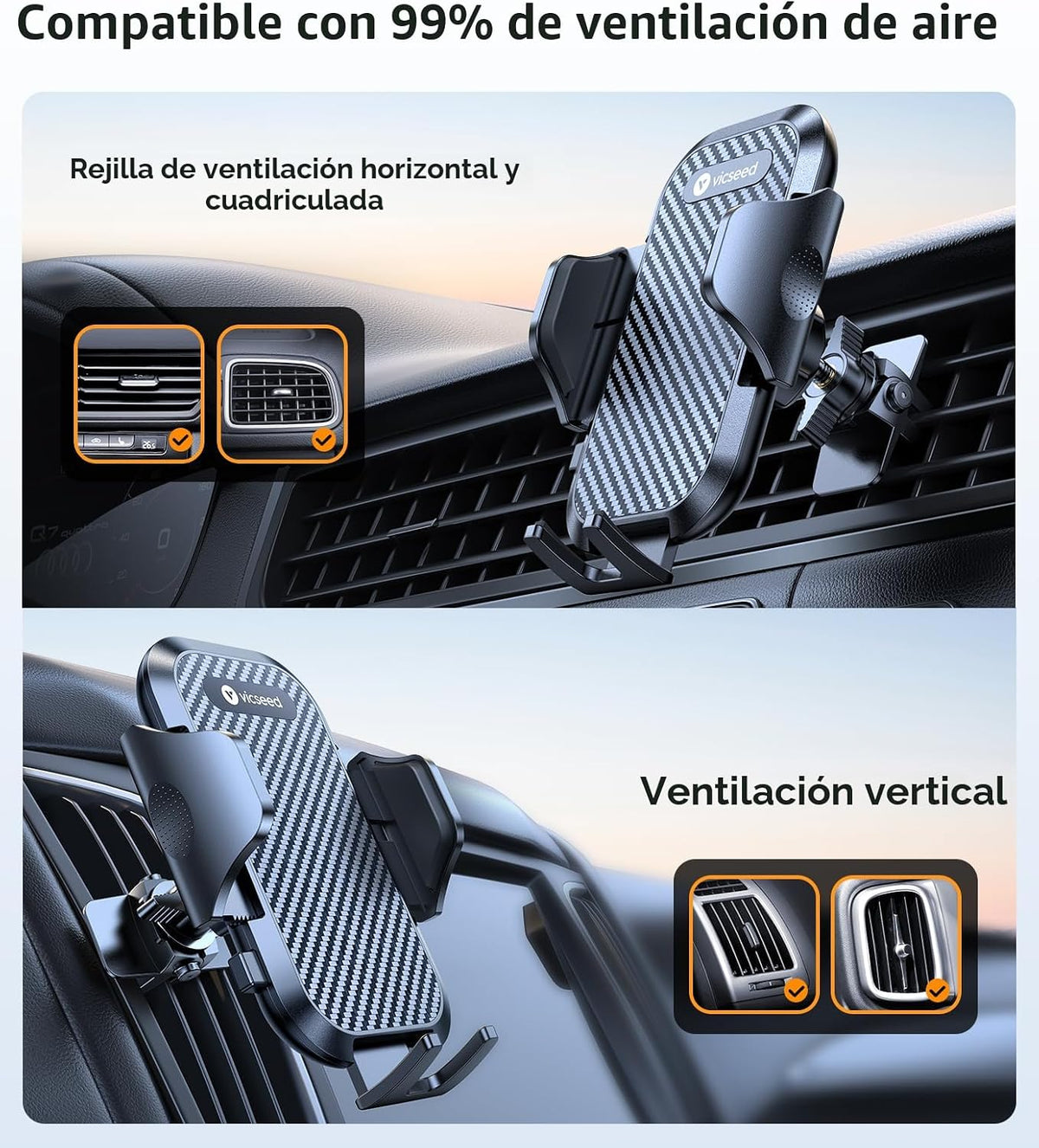 VICSEED Soporte de teléfono para automóvil ultra estable 2026 [nunca se cae y no se rompe], soporte universal de teléfono para ventilación de aire para automóvil