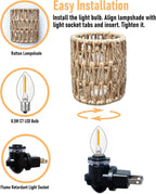 Lámpara Boho enchufe nocturno con interruptor, juego de 2 lámparas LED de granja enchufables en el enchufe de pared, luz nocturna de 0.5W para habitación de bebé con pantalla de ratán bohemia para