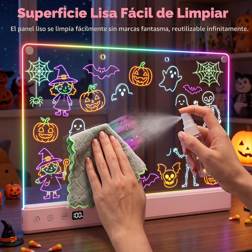 Tablero de dibujo LED recargable de 16" para niños con efectos de luz de 16