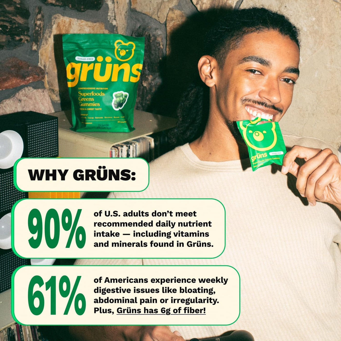 Gruns - Gomitas multivitamínicas Super Greens para adultos, superal...
