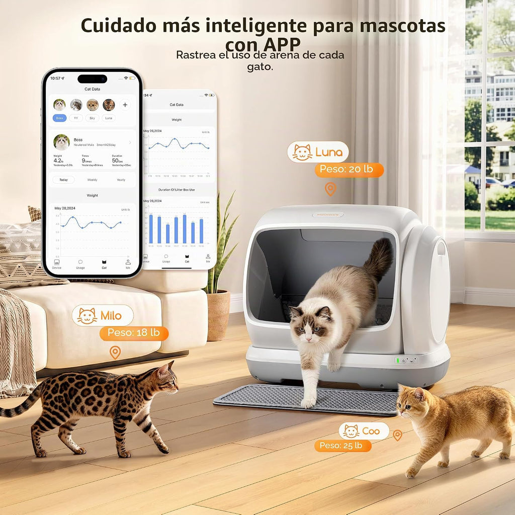 Meowant Caja de arena automática de gran espacio para varios gatos