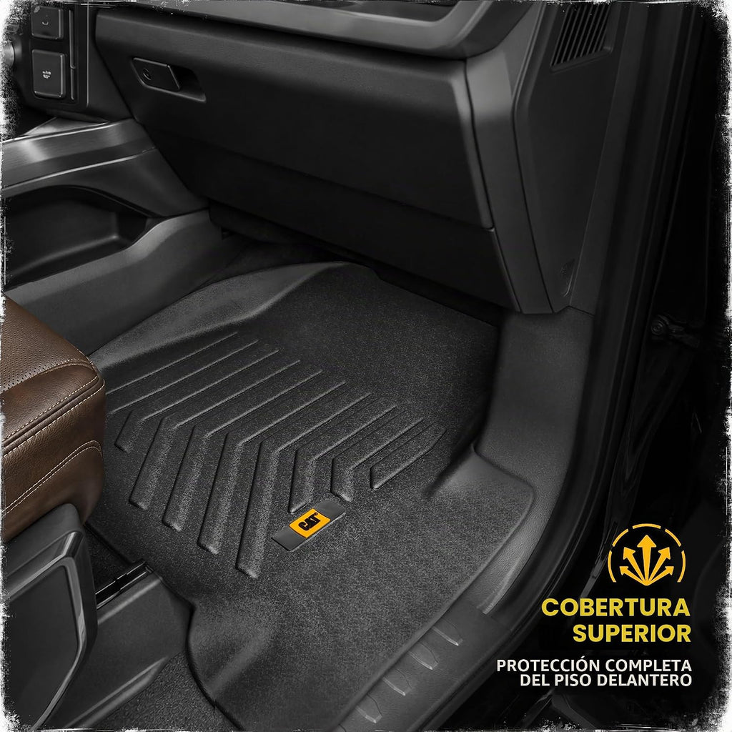 CAT® JustFit™ Alfombrillas 3D personalizadas para Ford F-250 F-350 Super Duty Crew Cab 2017-2026, juego completo delantero y trasero, forros de goma resistentes medidos con láser, accesorios Ford