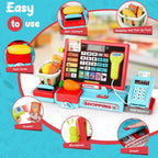 Kids Cash Register con Scanner, Role-Play Toys para Children 3-8 | Microphone, Shopping Basket, 52 Shop Accessories,Play Money, Pretend Play Children's Cash Register (Blue)