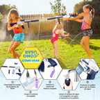 Pistola de agua eléctrica, juguete de pistola de agua, pistola de chorro de agua de hasta 32 pies de largo alcance, juguete de disparos para fiesta en piscina al aire libre con 2 baterías y 2 tanques de agua, regalo ideal para niños y adultos