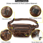 Riñonera de cuero genuino hecha a mano Bolsa de cintura de piel de vaca duradera Lotes de bolsillo con cremallera antirrobo, marrón (Brown Waxed), Pequeña
