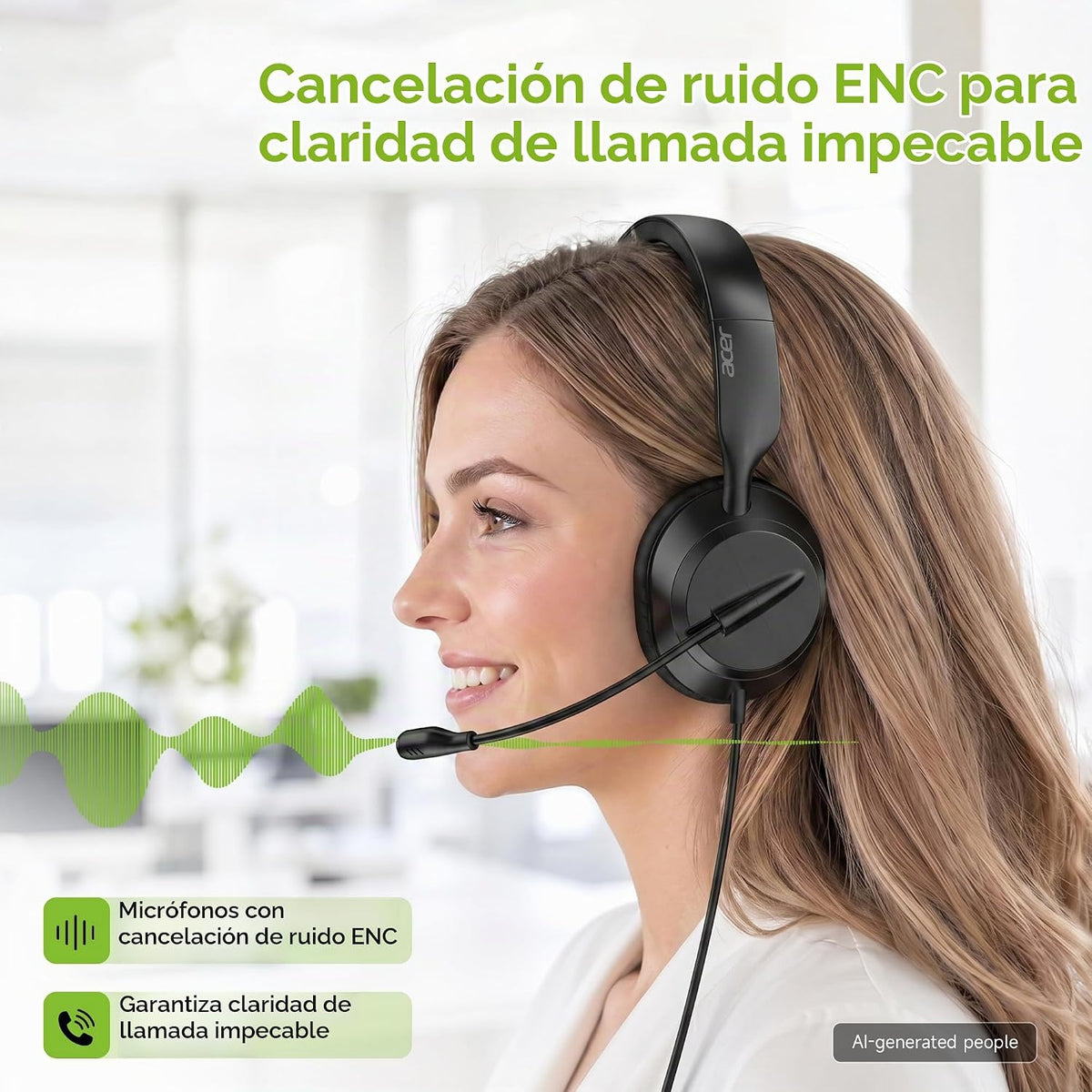 Acer Auriculares con micrófono para PC, micrófono con cancelación de ruido