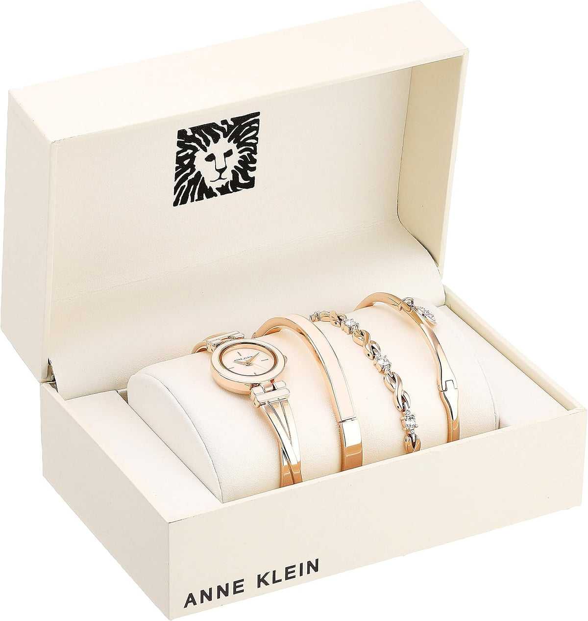 Anne Klein - Juego de reloj de brazalete para mujer y pulsera acentuada con cristales premium