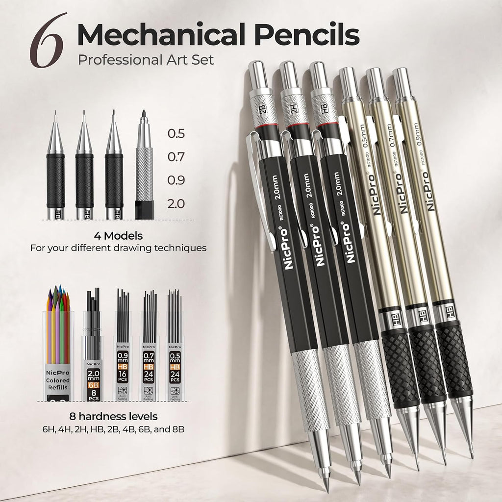 Nicpro Kit de 180 suministros de dibujo artístico, suministros de arte