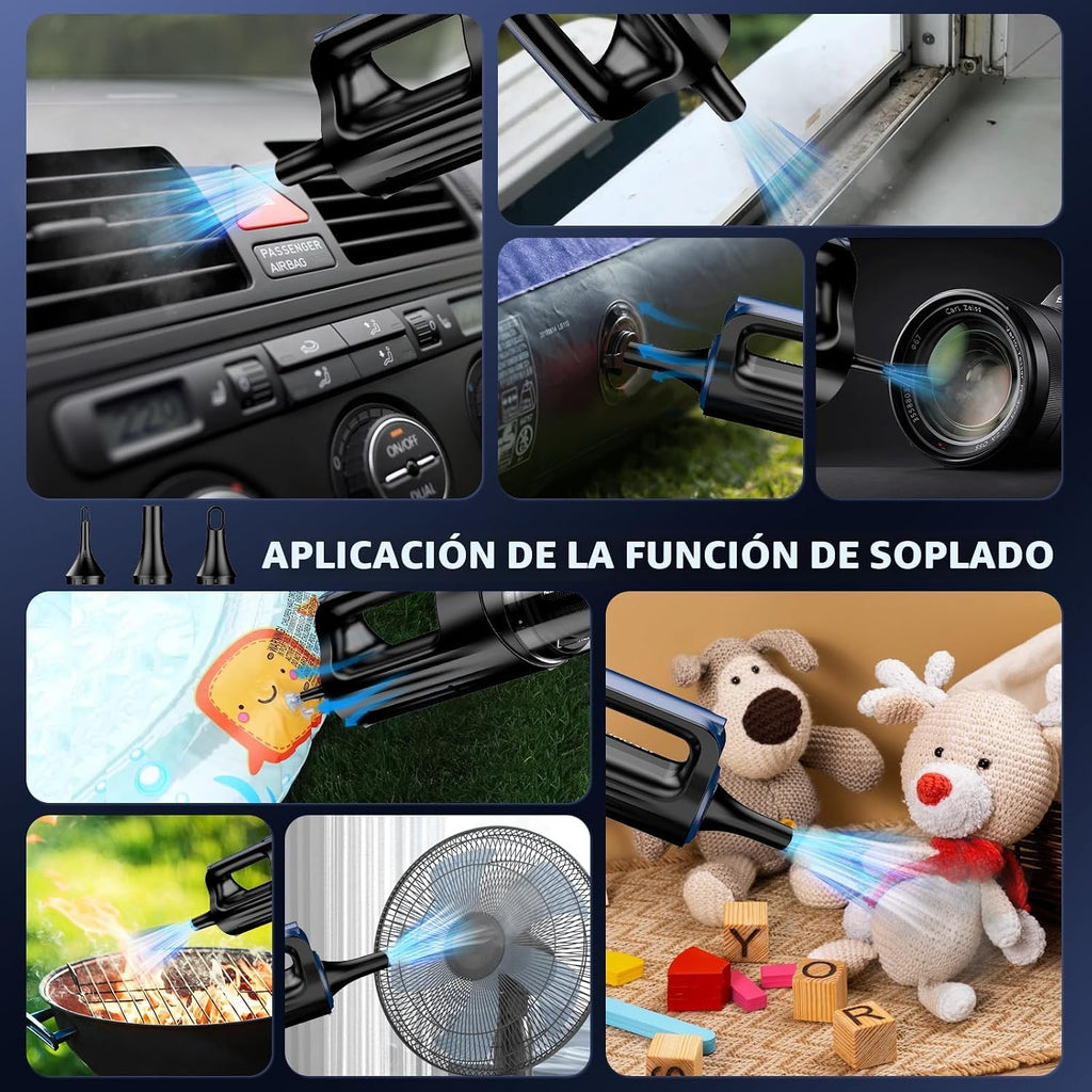 MONOZEL Aspiradora de Coche Portátil Inalámbrica, 18000Pa 2 en 1 Aspiradora y Soplador de Aire, Motor sin Escobillas de 130W Aspiradora de Mano Inalámbrica con Batería de 7800mAh, Luz LED, Múltiples