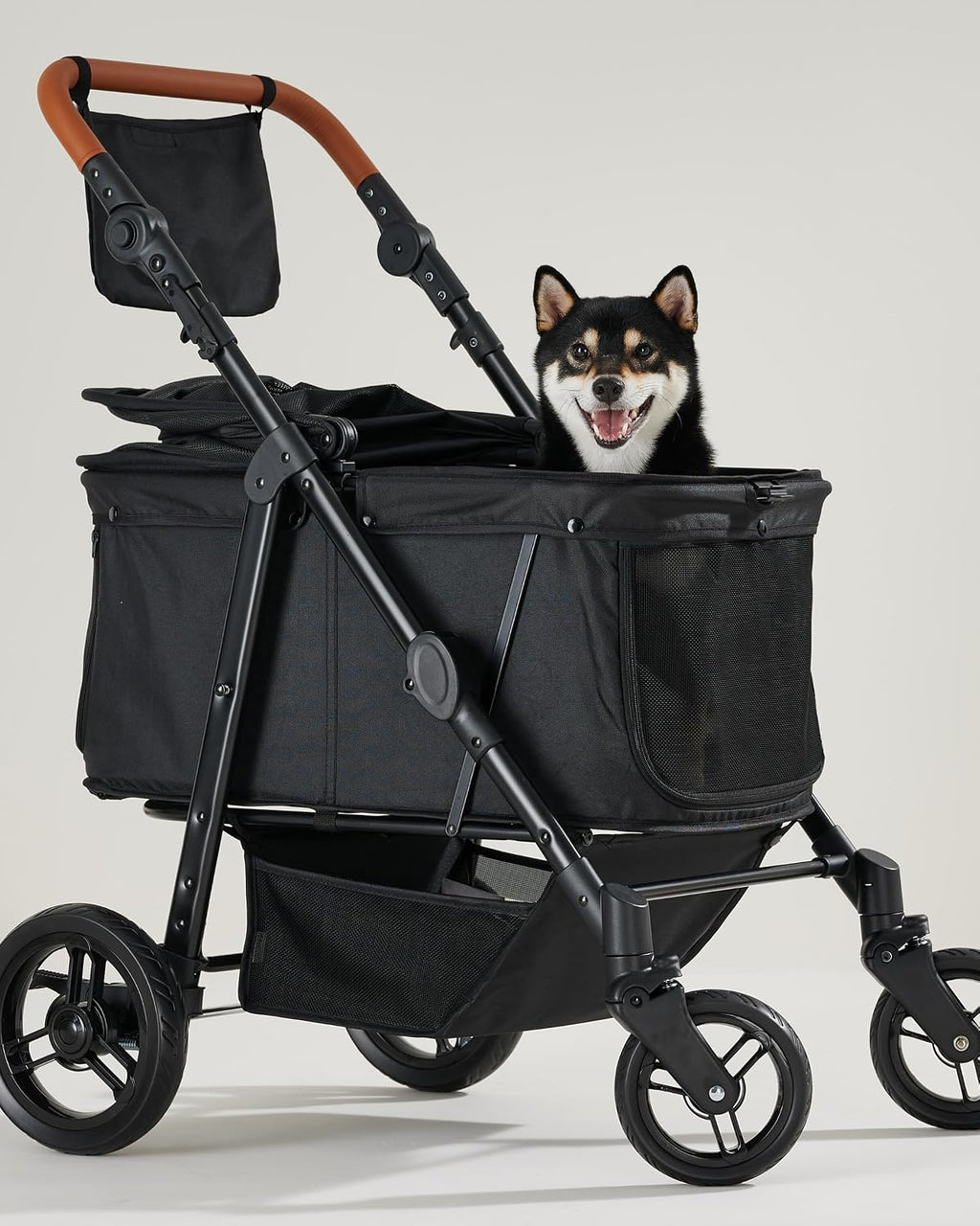 Zoosky Cochecito mediano para perros grandes, cochecito para mascotas para perros medianos de hasta 66 libras, todo terreno con asa y toldo ajustables, sombrillas, organizador de almacenamiento, fibra