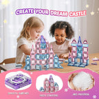 Bloques magnéticos de princesa, castillo de princesa, bloques magnéticos de viaje con caja de metal y 2 muñecas, mini azulejos magnéticos para niñas, juegos de simulación, regalos sensoriales STEM