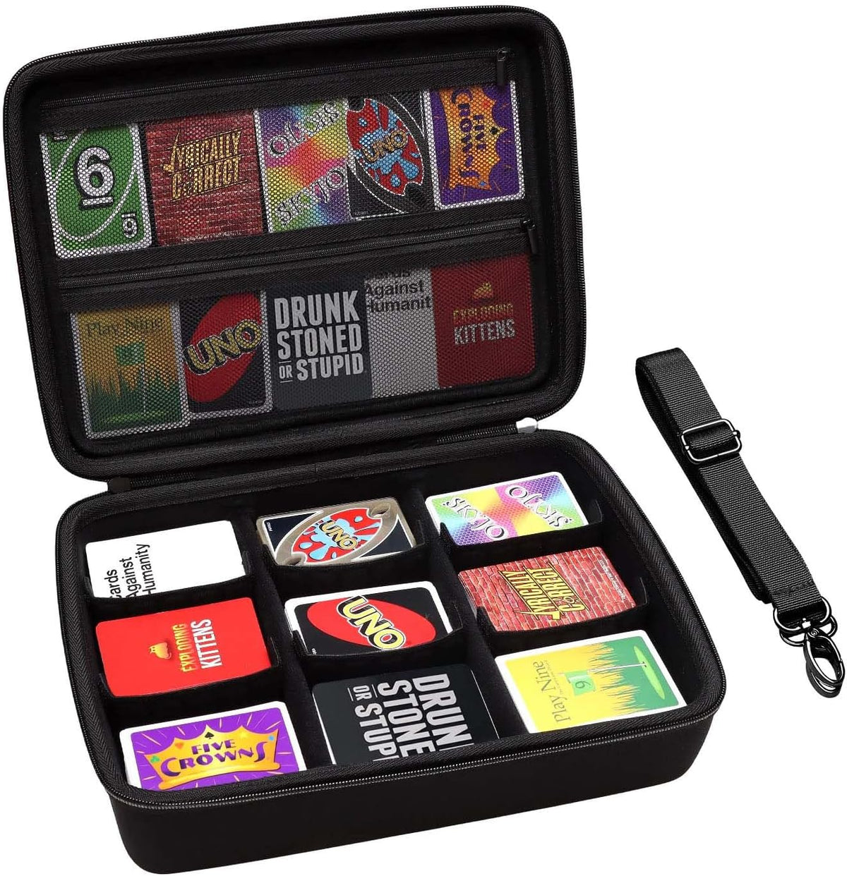 XANAD Estuche para Juego de Cartas, Capacidad para 3000+ Cartas, Compatible con Cartas de Béisbol, UNO, Cartas de Juego Contra la Humanidad y Todas las Otras Expansiones de Juegos de Cartas (Negro)