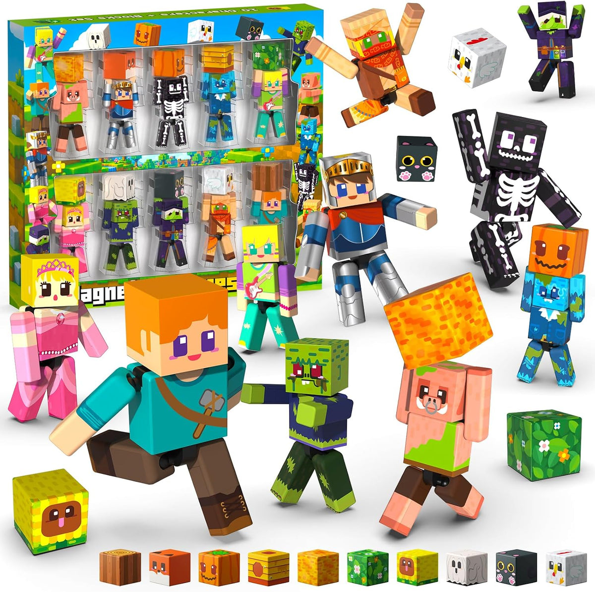 Juego de 20 figuras de acción magnéticas giratorias con bloques de construcción magnéticos, figuras magnéticas creativas STEM, juguetes de personajes para niños, regalo de cumpleaños para niños