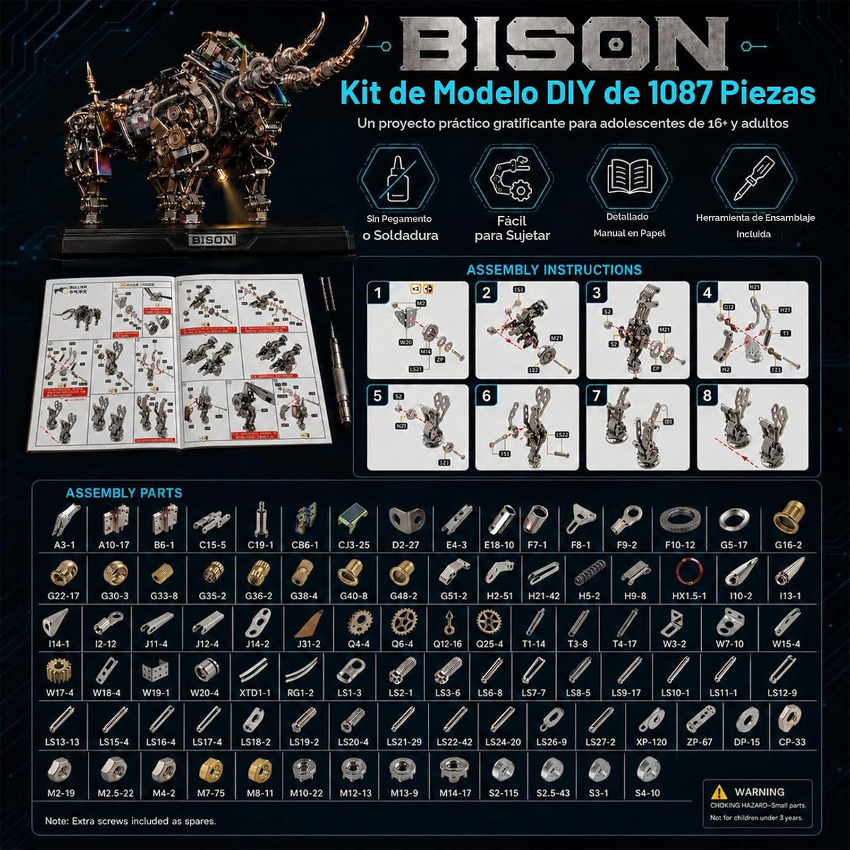 Rompecabezas de metal 3D para adultos, kits de modelo de bisonte, rompecabezas de metal 3D, toros mecánicos, bloques de construcción, montaje difícil de bricolaje, regalos de alta gama para hombres