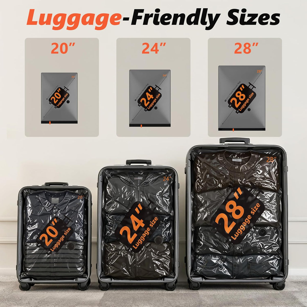 Bolsas de vacío para viajes con bomba recargable, 16 combo, color gris