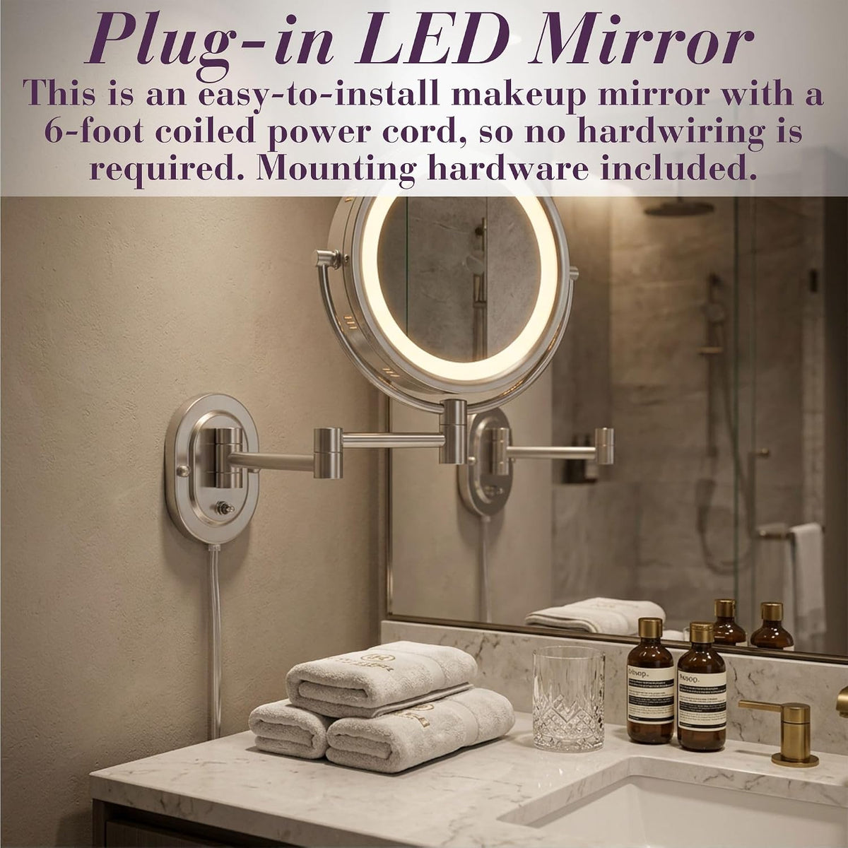 Espejo de pared jerdon de 8 pulgadas, con 5 aumentos, iluminado, extensión de 13 pulgadas. , Iluminado, L, Nickel