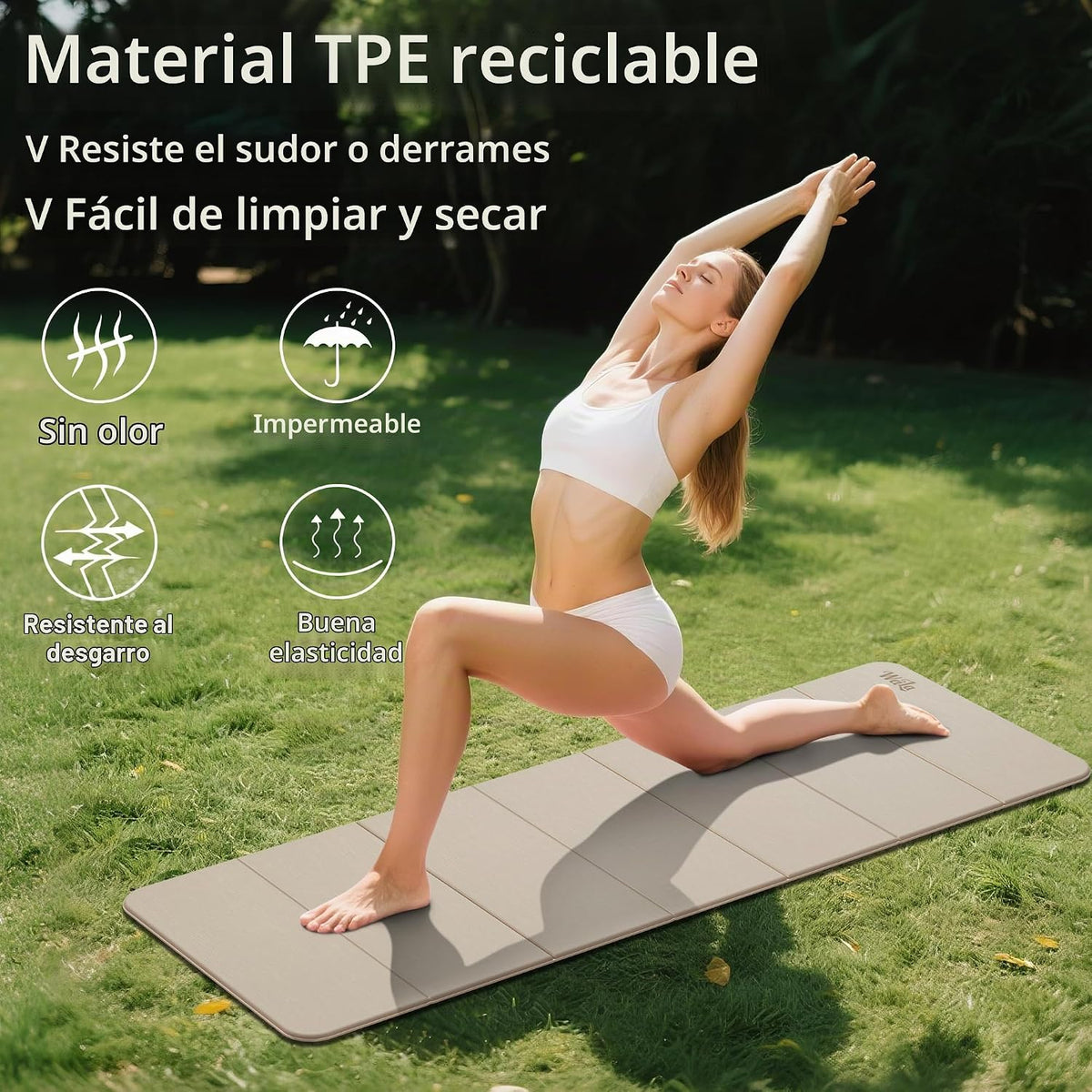 WEILA Esterilla de Yoga Plegable TPE 1/2 pulgada 70"x24", Colchoneta Pilates Antideslizante Gruesa