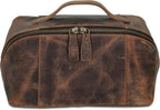 KomalC Bolsa de viaje de cuero de lujo para hombre, kit de afeitado hecho a mano con amplio almacenamiento y asa de transporte, bolsa de viaje de cuero para hombres y mujeres (marrón oscuro)