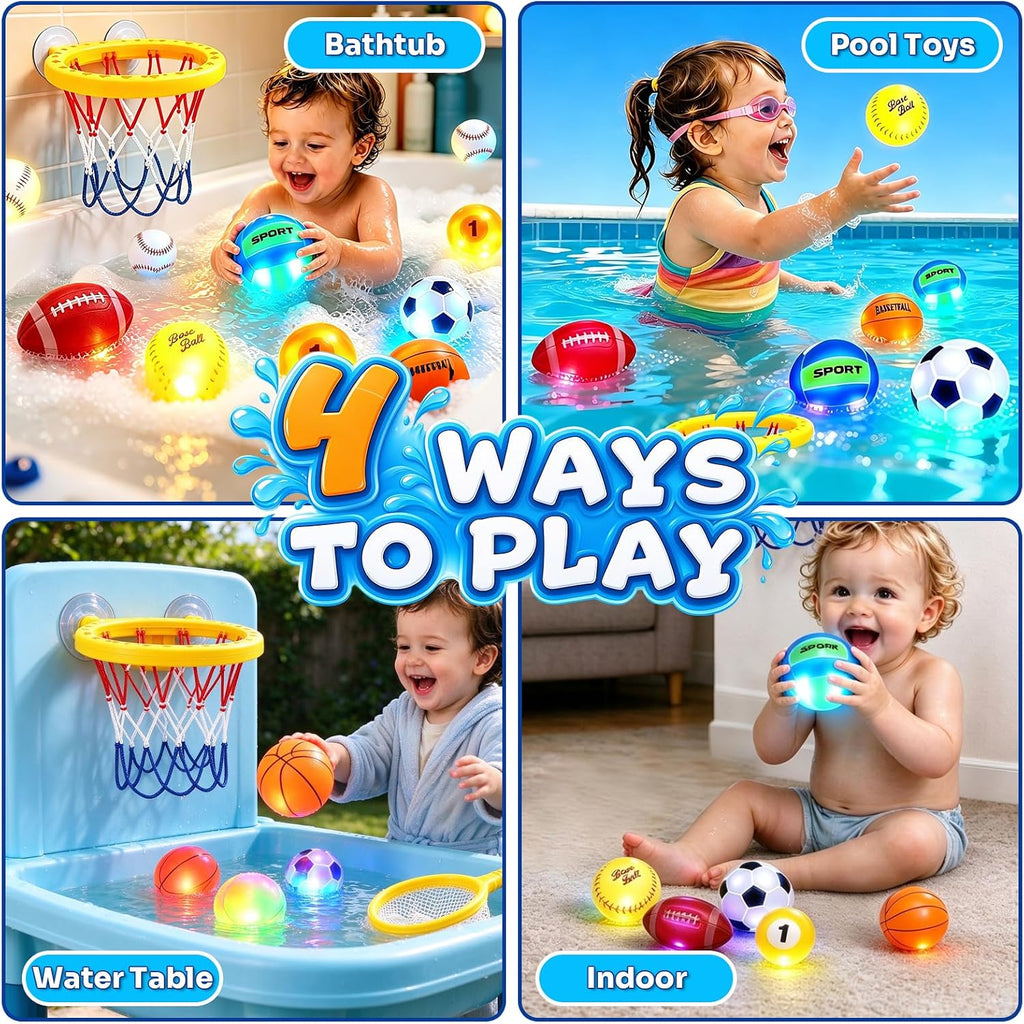 Juguetes de baño iluminados para bebés, juguetes de aro de baloncesto para
