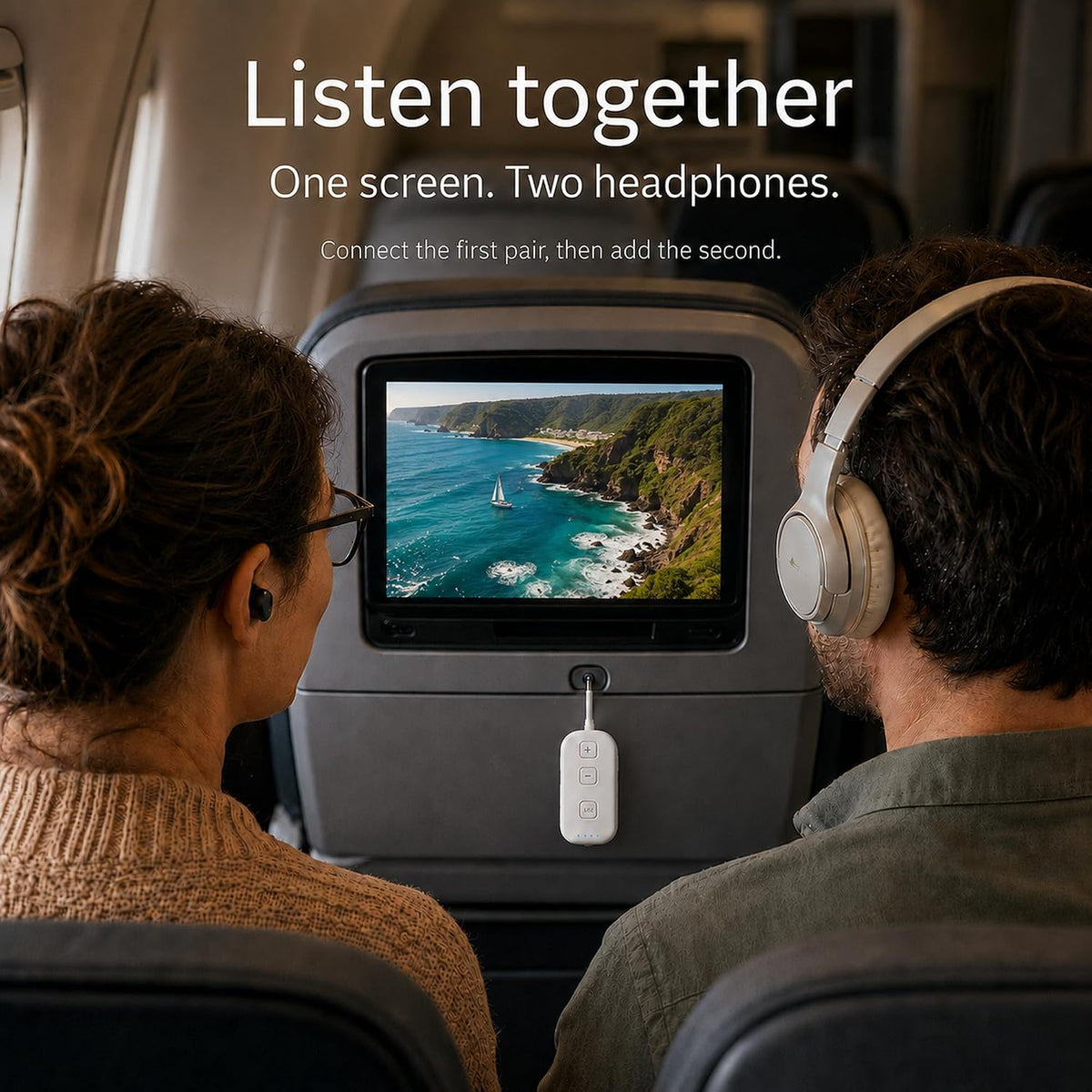 Transmisor Bluetooth Pro 2, adaptador auxiliar de viaje en avión, audio dual para 2 AirPods/auriculares, hasta 25 horas de reproducción, compatible con AirPods 1/2/3/4