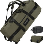 45/80/100/120L Bolsa de lona con ruedas, bolsa de viaje extra grande duradera + bolsa de aseo personal, resistente, plegable con correas para el hombro, uso como equipaje o mochila