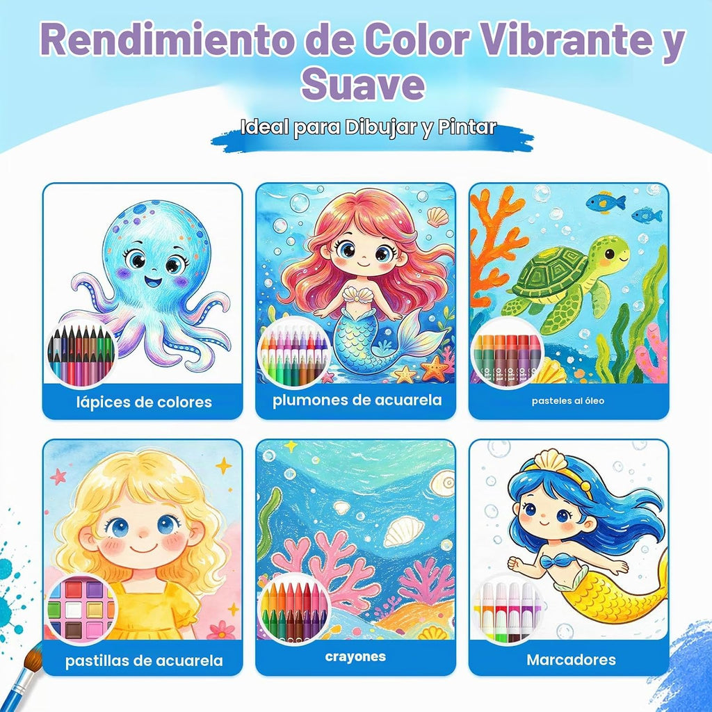 Kit de dibujo de sirena de 208 piezas, regalo para niñas y niños