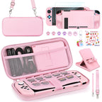 Younik Accesorios Bundle para Switch, Kit de 17 en 1 en Rosa para Niñas, Incluye estuche de transporte para Switch, soporte ajustable, estuche protector para consola Switch y J-Con Rosa