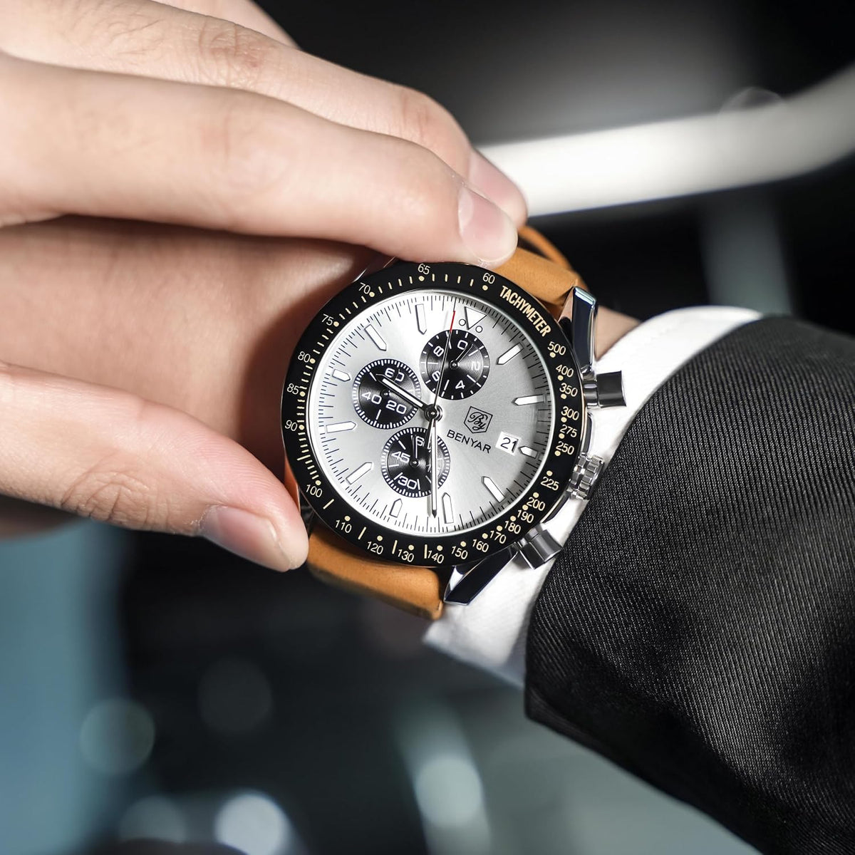 BENYAR Relojes para hombre, reloj de pulsera analógico con movimiento de cuarzo, correa de cuero/acero inoxidable/silicona, reloj de vestir casual para deportes de negocios, resistente al agua