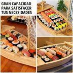 Bandeja de bambú de 31.5 pulgadas para servir sushi – Bandeja de sushi extra grande y tablero de exhibición, estilo barco de madera japonés para sushi, sashimi, fiesta de mariscos, plato de